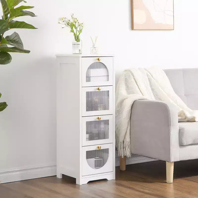 Slim Freestanding Bathroom Cabinet - Small Storage Organizer with Drawers, 11.8 x 11.8 x 33.1 Inches