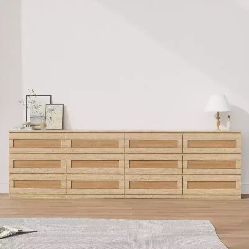 Rattan 6-Drawer Dresser - Slim Wooden Storage Cabinet, Freestanding Organizer for Bedroom & Entryway
