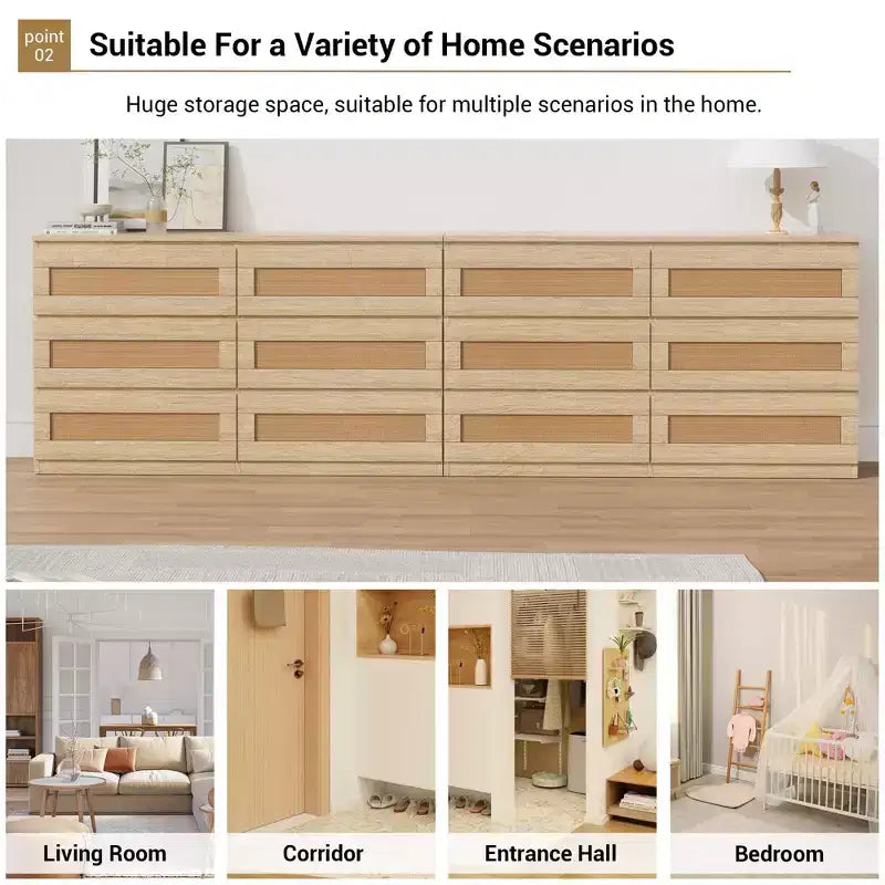 Rattan 6-Drawer Dresser - Slim Wooden Storage Cabinet, Freestanding Organizer for Bedroom & Entryway