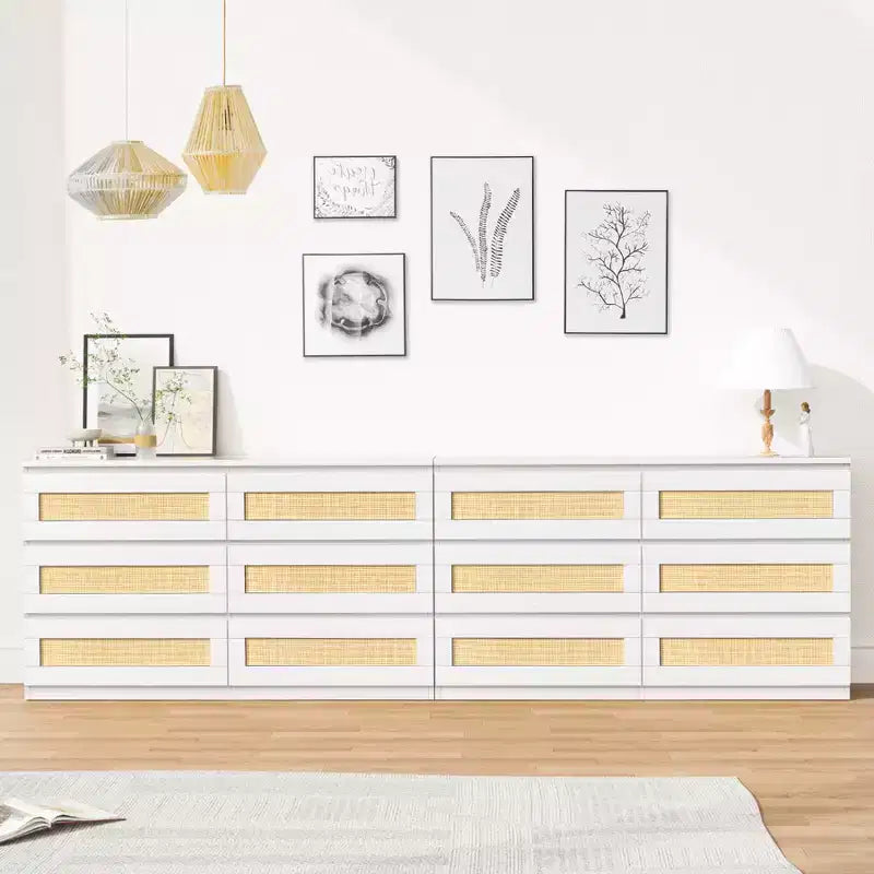 Rattan 6-Drawer Dresser - Slim Wooden Storage Cabinet, Freestanding Organizer for Bedroom & Entryway