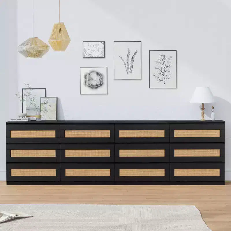 Rattan 6-Drawer Dresser - Slim Wooden Storage Cabinet, Freestanding Organizer for Bedroom & Entryway