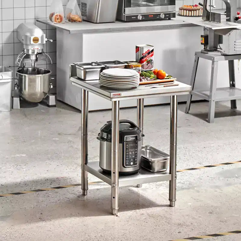 VEVOR 24 x 24 x 35 Inch Stainless Steel Work Table, Commercial Food Prep Worktable Heavy Duty Prep Worktable, Metal Work Table, Silver