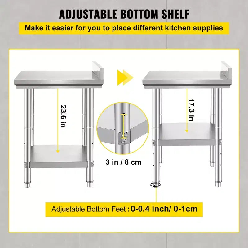 VEVOR 24 x 24 x 35 Inch Stainless Steel Work Table, Commercial Food Prep Worktable Heavy Duty Prep Worktable, Metal Work Table, Silver