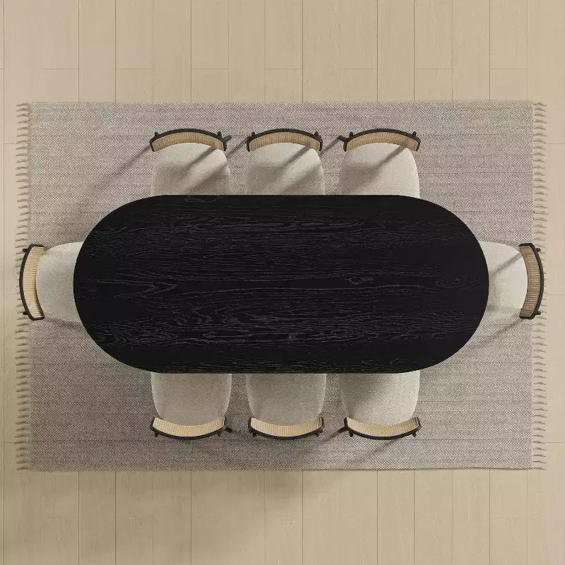 79 Farmhouse Large Oval Black Dining Table for 6-8 People with V-Shaped Legs for Dining Room and Living Room