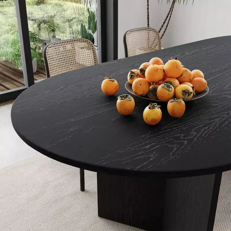 79 Farmhouse Large Oval Black Dining Table for 6-8 People with V-Shaped Legs for Dining Room and Living Room