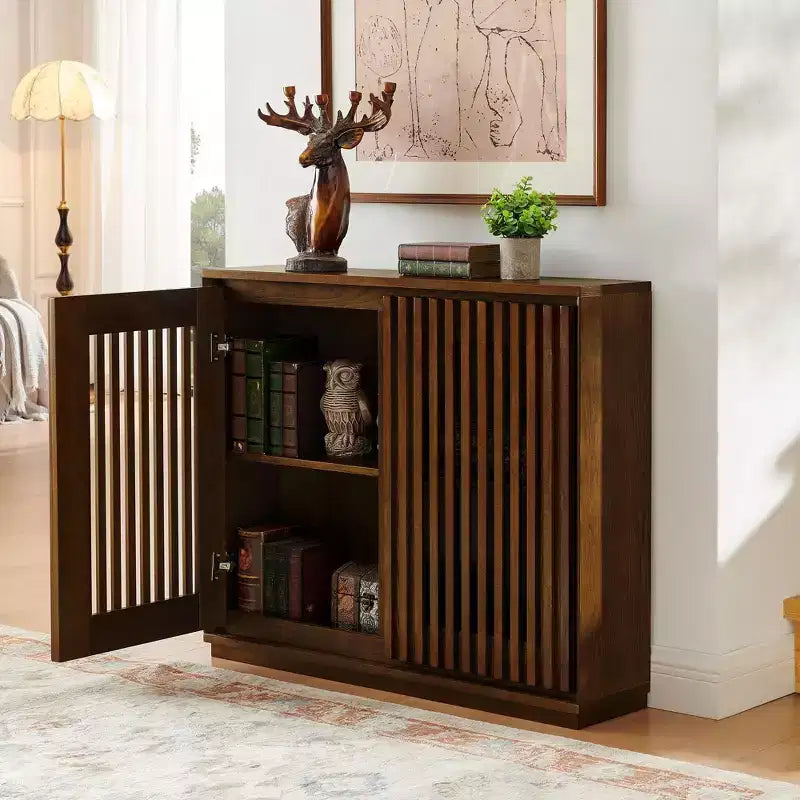 Okak Modern Rattan Sideboard Cabinet with Multi-layer Storage,Solid Wood Coffee Buffet Cabinet for Kitchen/Entryway /Dining Room/Living Room