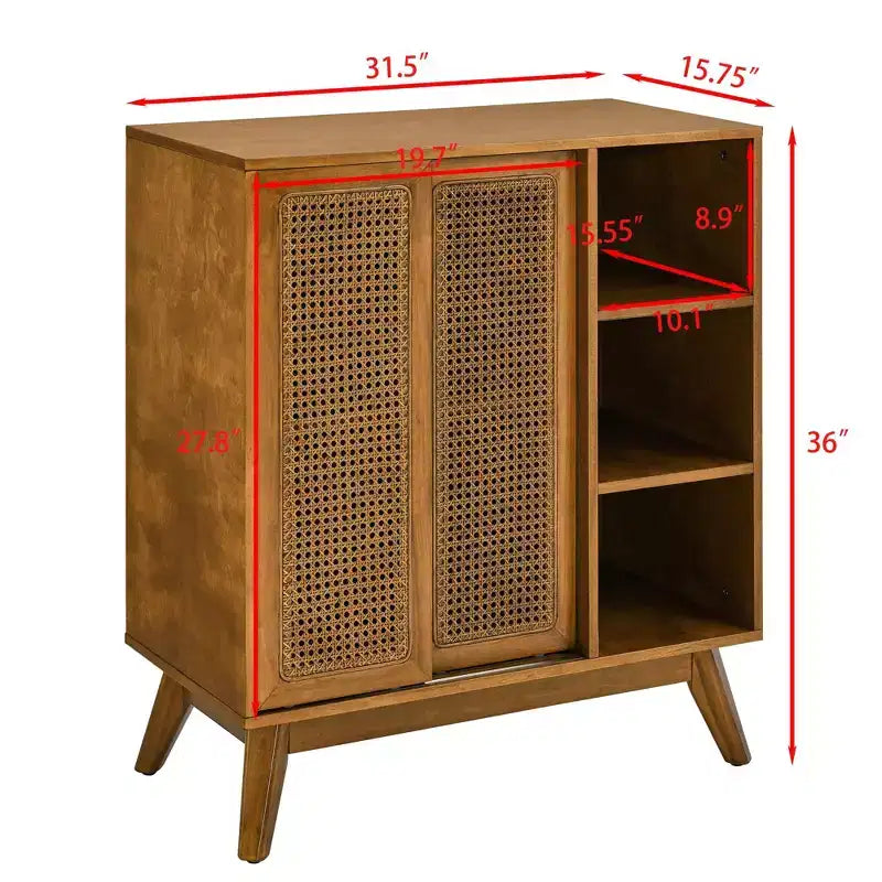 Okak Modern Rattan Sideboard Cabinet with Multi-layer Storage,Solid Wood Coffee Buffet Cabinet for Kitchen/Entryway /Dining Room/Living Room