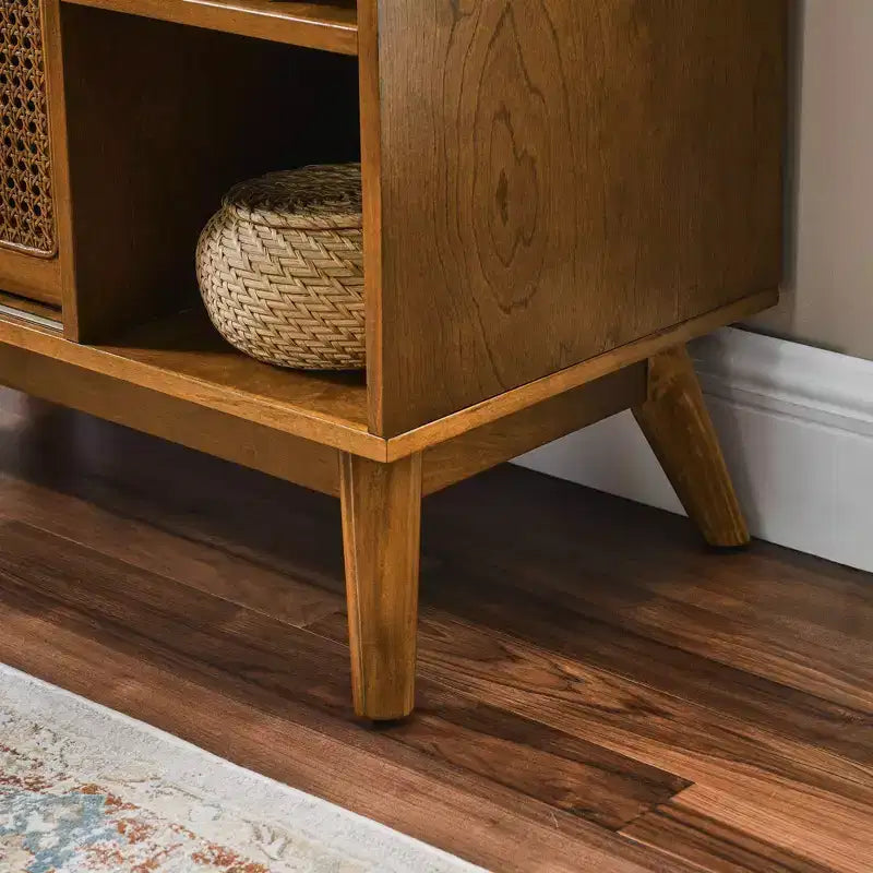 Okak Modern Rattan Sideboard Cabinet with Multi-layer Storage,Solid Wood Coffee Buffet Cabinet for Kitchen/Entryway /Dining Room/Living Room
