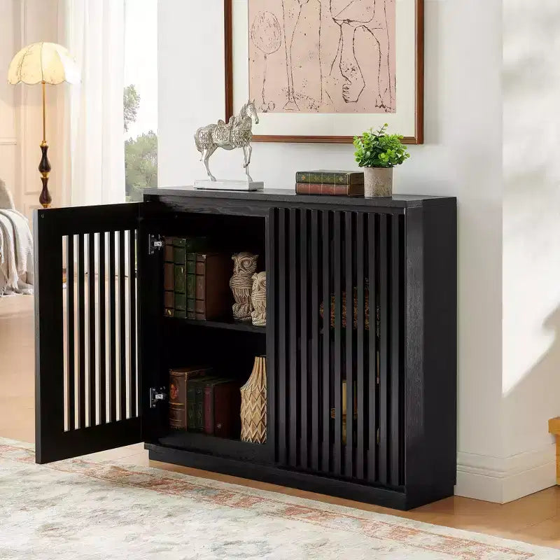 Okak Modern Rattan Sideboard Cabinet with Multi-layer Storage,Solid Wood Coffee Buffet Cabinet for Kitchen/Entryway /Dining Room/Living Room