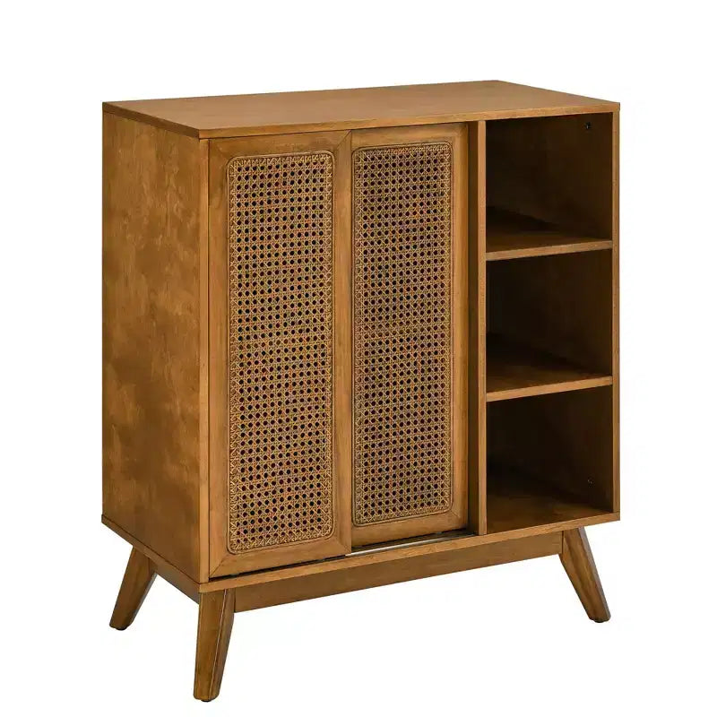 Okak Modern Rattan Sideboard Cabinet with Multi-layer Storage,Solid Wood Coffee Buffet Cabinet for Kitchen/Entryway /Dining Room/Living Room