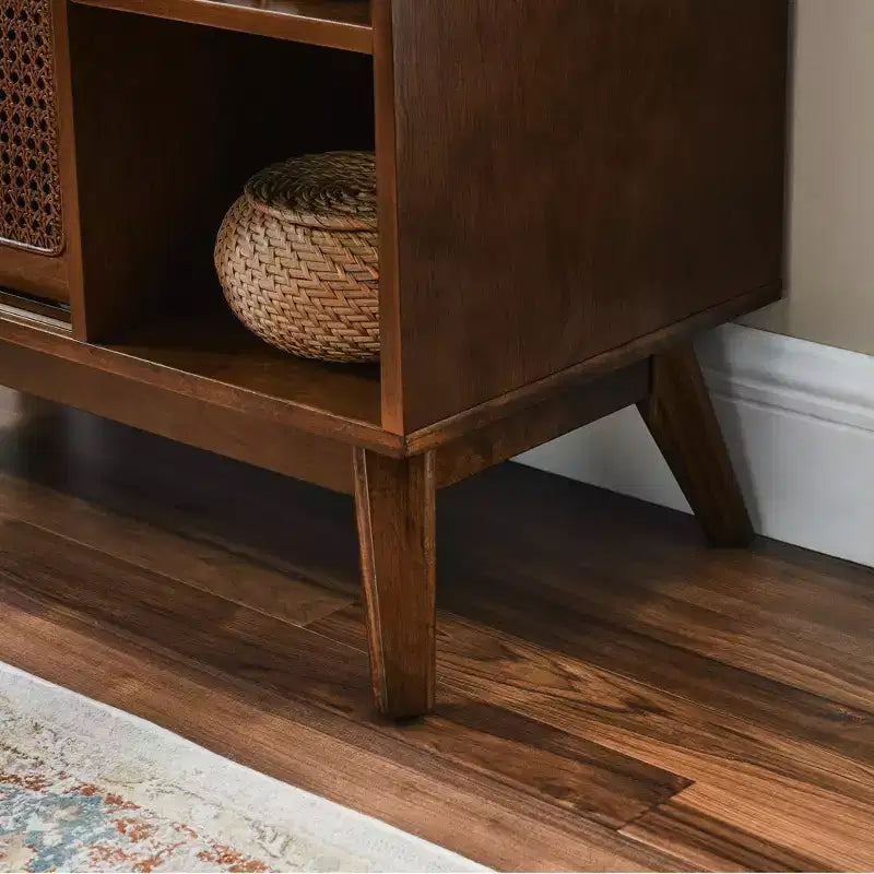 Okak Modern Rattan Sideboard Cabinet with Multi-layer Storage,Solid Wood Coffee Buffet Cabinet for Kitchen/Entryway /Dining Room/Living Room