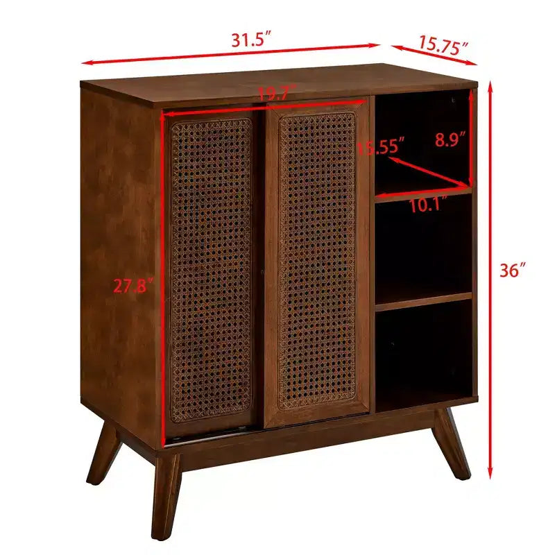 Okak Modern Rattan Sideboard Cabinet with Multi-layer Storage,Solid Wood Coffee Buffet Cabinet for Kitchen/Entryway /Dining Room/Living Room