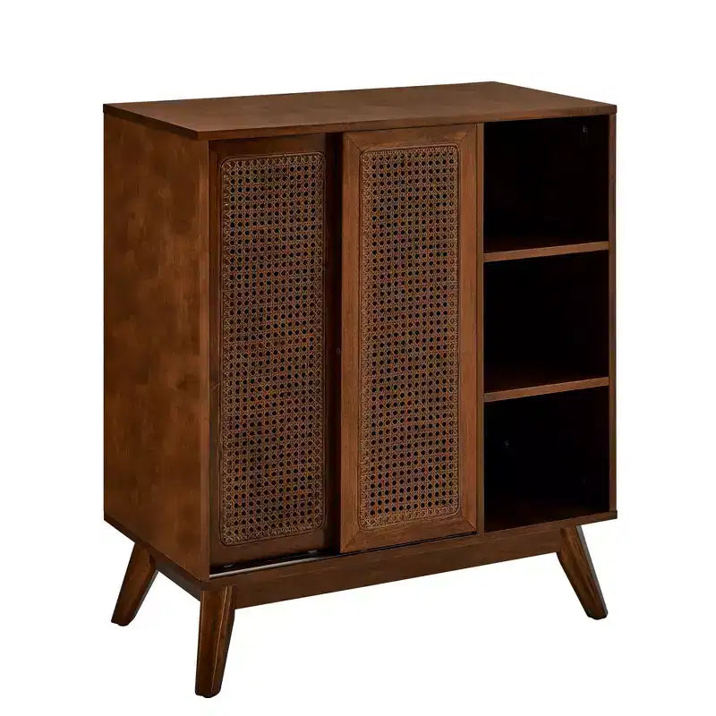 Okak Modern Rattan Sideboard Cabinet with Multi-layer Storage,Solid Wood Coffee Buffet Cabinet for Kitchen/Entryway /Dining Room/Living Room