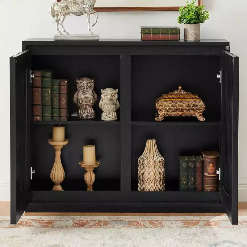 Okak Modern Rattan Sideboard Cabinet with Multi-layer Storage,Solid Wood Coffee Buffet Cabinet for Kitchen/Entryway /Dining Room/Living Room