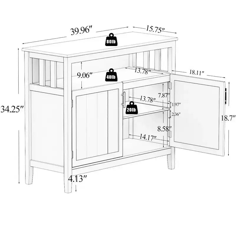 Okak Buffet Cabinet with Storage, Kitchen Sideboard with 1 Open Shelf & 1 Adjustable Shelves, Accent Console Table for Living/Dining Room