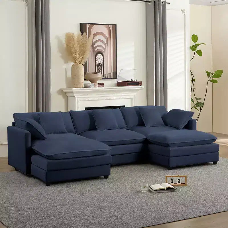 Mjkone 113'' U-Shaped Modular Sectional Sofa, 5-Seat Cloud Couch with 2 Ottomans, Modern Chenille Sofa Sleeper Deep Seat Couches