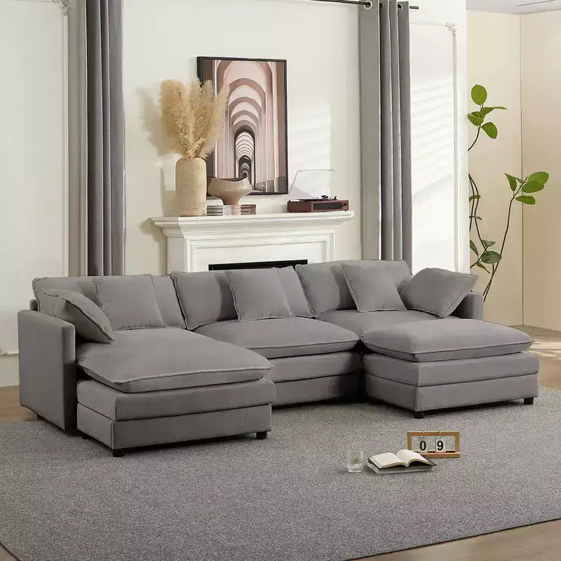 Mjkone 113'' U-Shaped Modular Sectional Sofa, 5-Seat Cloud Couch with 2 Ottomans, Modern Chenille Sofa Sleeper Deep Seat Couches