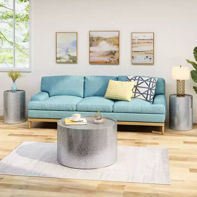 GDFStudio Geyer Modern Iron Round 3 Piece Accent and Coffee Table Set