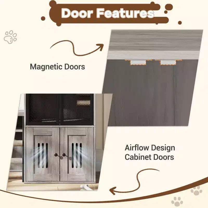 GustoWave Cat Litter Box Enclosure Furniture, 2 in 1 Hidden Double Cabinet Enclosed Litter Box with Ladder Wooden Cat Furniture