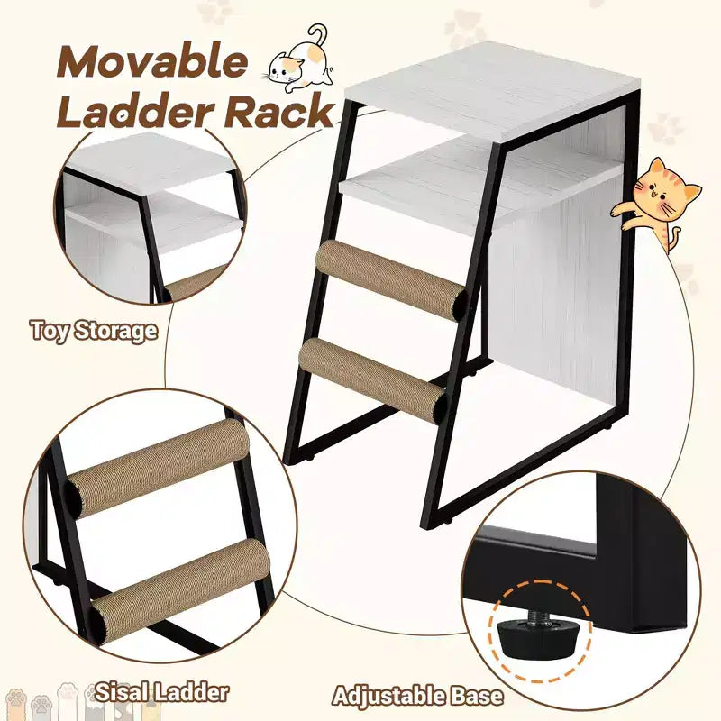 GustoWave Cat Litter Box Enclosure Furniture, 2 in 1 Hidden Double Cabinet Enclosed Litter Box with Ladder Wooden Cat Furniture