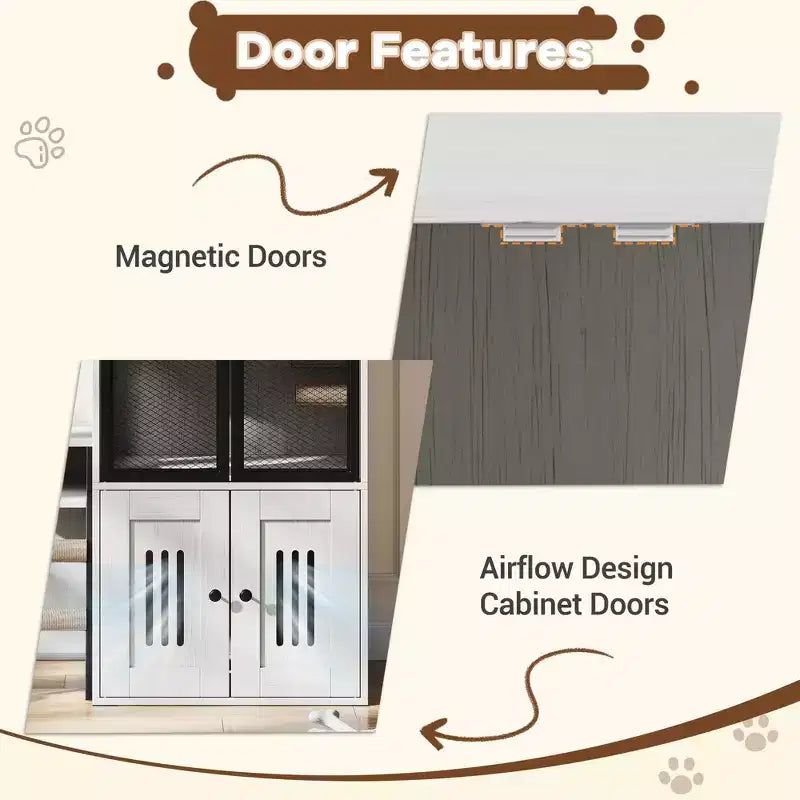 GustoWave Cat Litter Box Enclosure Furniture, 2 in 1 Hidden Double Cabinet Enclosed Litter Box with Ladder Wooden Cat Furniture