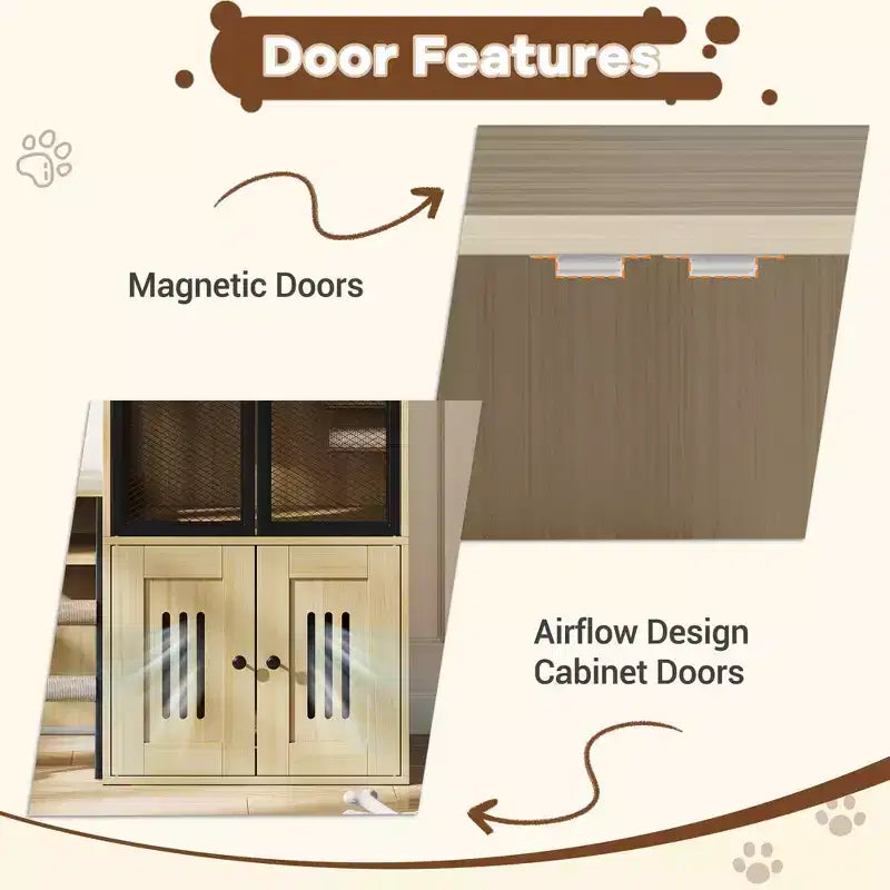 GustoWave Cat Litter Box Enclosure Furniture, 2 in 1 Hidden Double Cabinet Enclosed Litter Box with Ladder Wooden Cat Furniture
