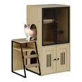 GustoWave Cat Litter Box Enclosure Furniture, 2 in 1 Hidden Double Cabinet Enclosed Litter Box with Ladder Wooden Cat Furniture