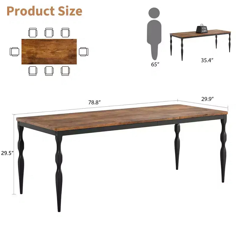 Senfot 71 Inch Rectangular Dining Table for 8, Rustic Farmhouse Kitchen Table with Large Tabletop, Long Wooden Dining Room Table with Heavy Duty Legs