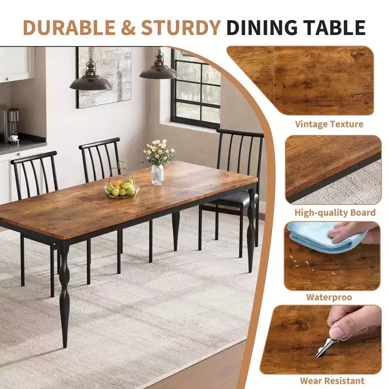Senfot 71 Inch Rectangular Dining Table for 8, Rustic Farmhouse Kitchen Table with Large Tabletop, Long Wooden Dining Room Table with Heavy Duty Legs