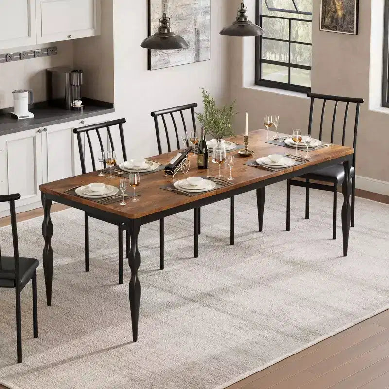 Senfot 71 Inch Rectangular Dining Table for 8, Rustic Farmhouse Kitchen Table with Large Tabletop, Long Wooden Dining Room Table with Heavy Duty Legs