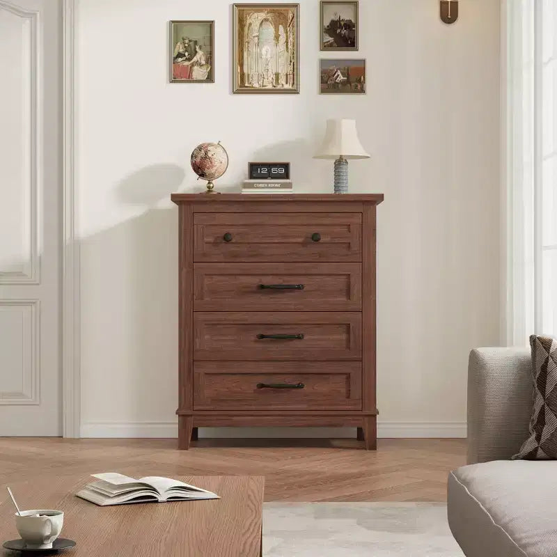 GustoWave 4 Dresser for Bedroom, 34.8 Tall Vertical Drawer Dresser with Large Storage, Freestanding Wooden Closet Chest for Bedroom, Living Room