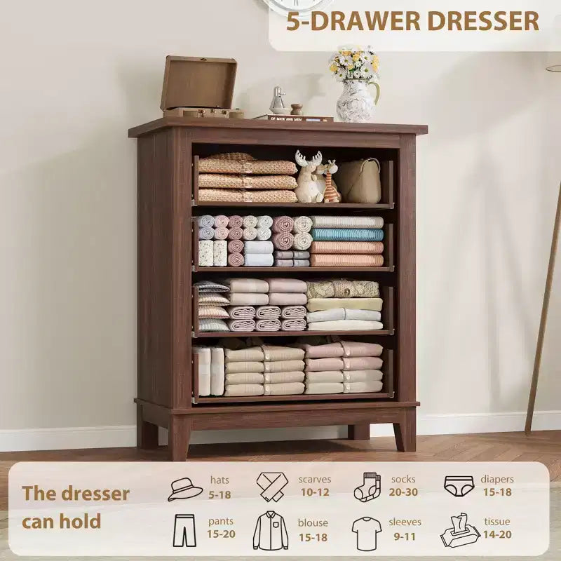 GustoWave 4 Dresser for Bedroom, 34.8 Tall Vertical Drawer Dresser with Large Storage, Freestanding Wooden Closet Chest for Bedroom, Living Room