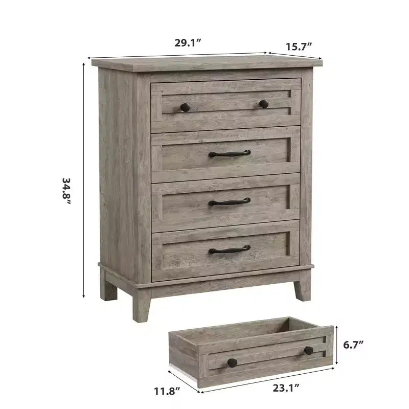 GustoWave 4 Dresser for Bedroom, 34.8 Tall Vertical Drawer Dresser with Large Storage, Freestanding Wooden Closet Chest for Bedroom, Living Room