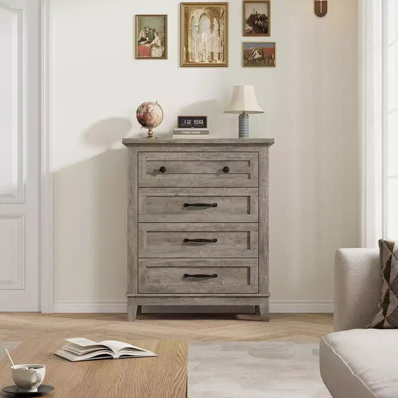 GustoWave 4 Dresser for Bedroom, 34.8 Tall Vertical Drawer Dresser with Large Storage, Freestanding Wooden Closet Chest for Bedroom, Living Room