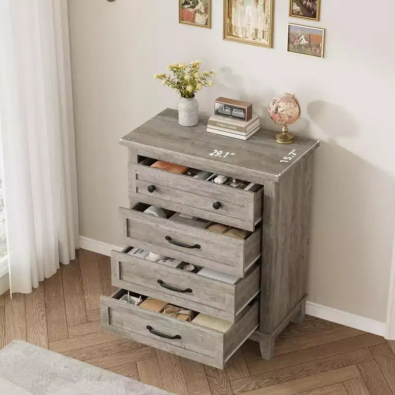 GustoWave 4 Dresser for Bedroom, 34.8 Tall Vertical Drawer Dresser with Large Storage, Freestanding Wooden Closet Chest for Bedroom, Living Room