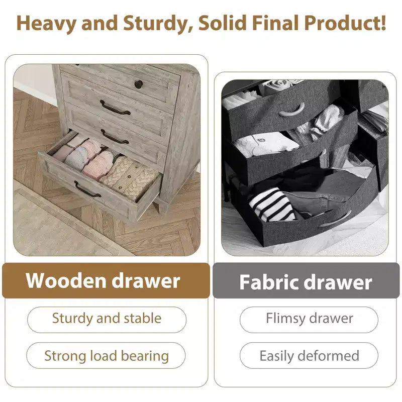 GustoWave 4 Dresser for Bedroom, 34.8 Tall Vertical Drawer Dresser with Large Storage, Freestanding Wooden Closet Chest for Bedroom, Living Room