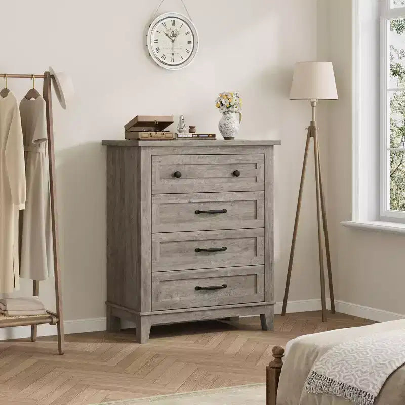 GustoWave 4 Dresser for Bedroom, 34.8 Tall Vertical Drawer Dresser with Large Storage, Freestanding Wooden Closet Chest for Bedroom, Living Room