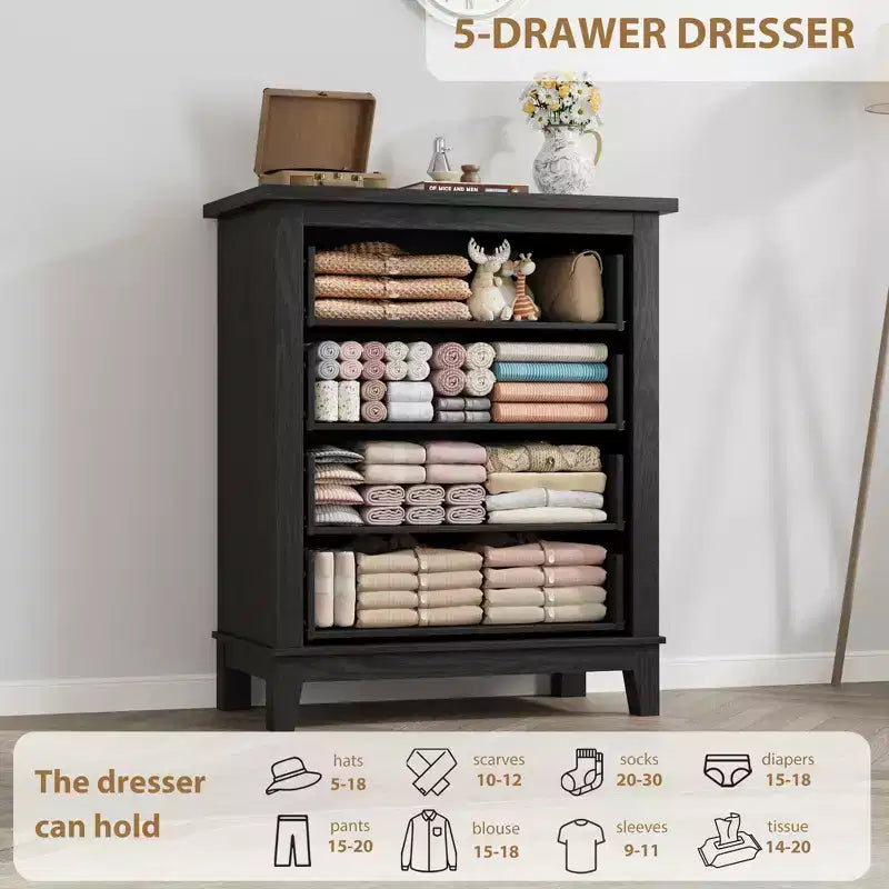 GustoWave 4 Dresser for Bedroom, 34.8 Tall Vertical Drawer Dresser with Large Storage, Freestanding Wooden Closet Chest for Bedroom, Living Room