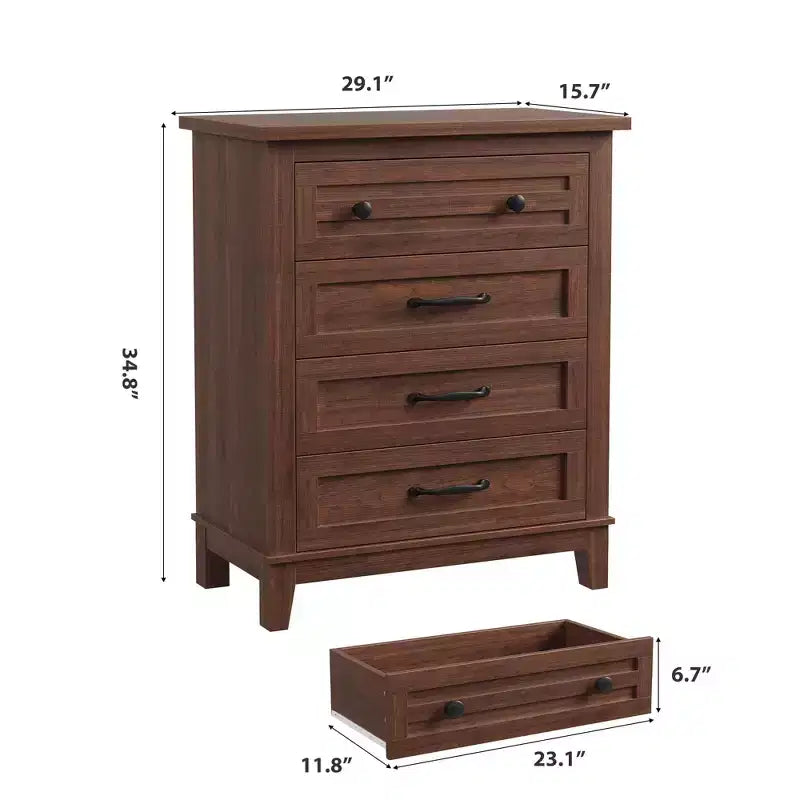 GustoWave 4 Dresser for Bedroom, 34.8 Tall Vertical Drawer Dresser with Large Storage, Freestanding Wooden Closet Chest for Bedroom, Living Room