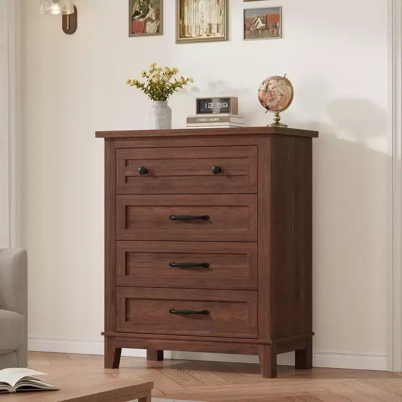 GustoWave 4 Dresser for Bedroom, 34.8 Tall Vertical Drawer Dresser with Large Storage, Freestanding Wooden Closet Chest for Bedroom, Living Room