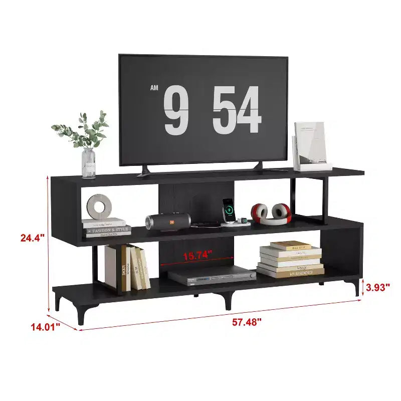 TV Stand for up to 60 Inch TVs, Modern Entertainment Center with Open Shelf, Charging Station, 4 Power Outlet & 2 USB Ports, for Living Room Bedroom