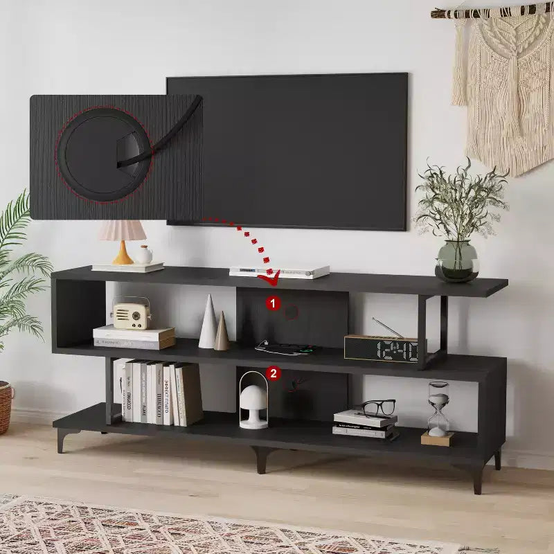 TV Stand for up to 60 Inch TVs, Modern Entertainment Center with Open Shelf, Charging Station, 4 Power Outlet & 2 USB Ports, for Living Room Bedroom