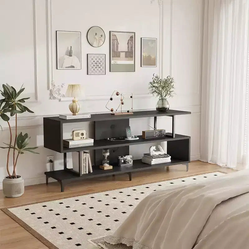 TV Stand for up to 60 Inch TVs, Modern Entertainment Center with Open Shelf, Charging Station, 4 Power Outlet & 2 USB Ports, for Living Room Bedroom