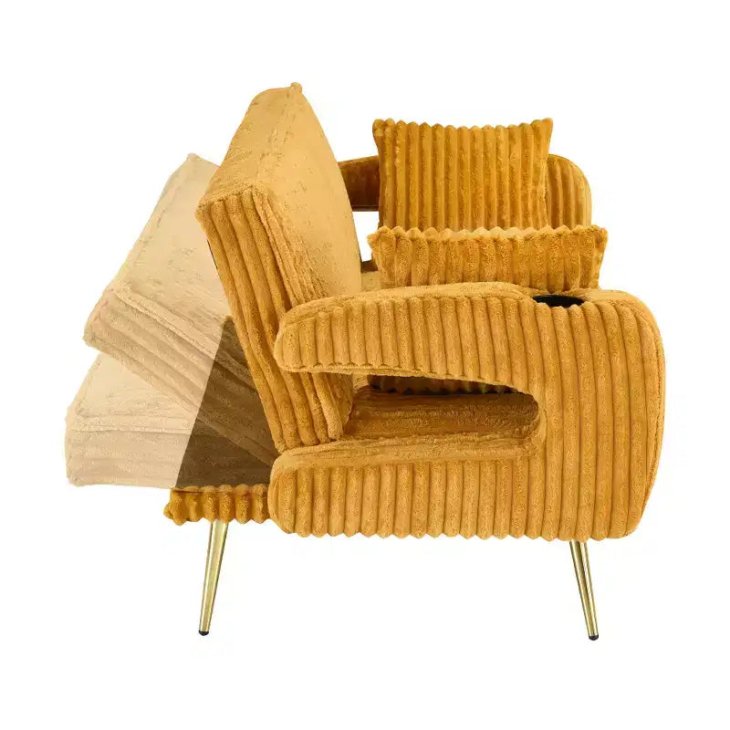 Zeus & Ruta Minimalist Corduroy Sofa with Throw Pillows