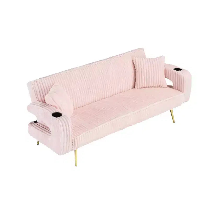 Zeus & Ruta Minimalist Corduroy Sofa with Throw Pillows