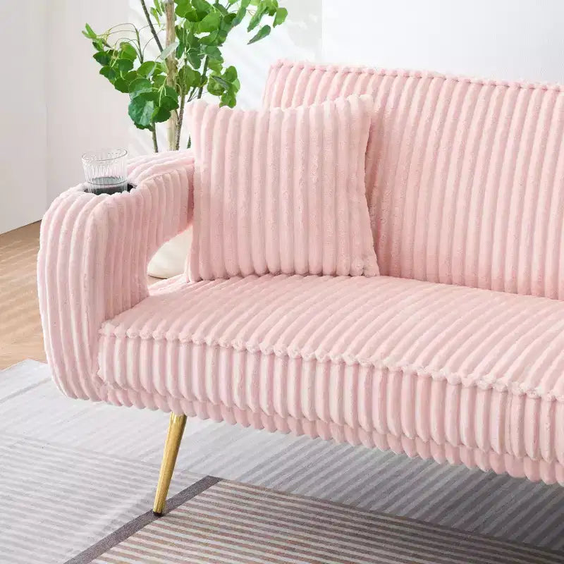 Zeus & Ruta Minimalist Corduroy Sofa with Throw Pillows