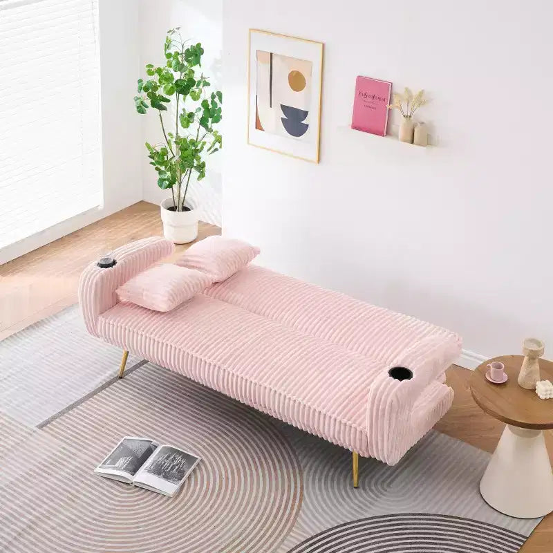 Zeus & Ruta Minimalist Corduroy Sofa with Throw Pillows
