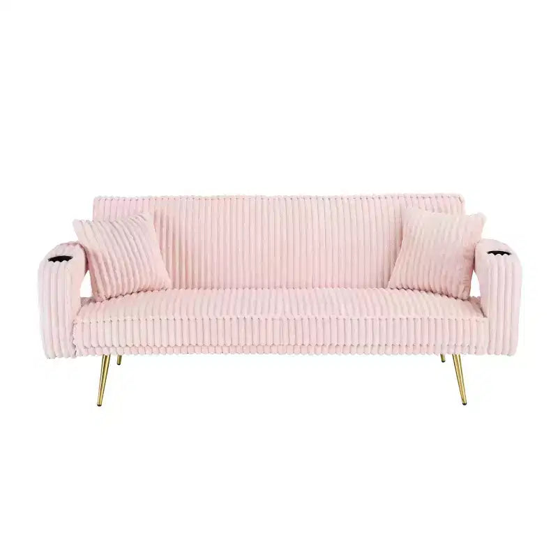 Zeus & Ruta Minimalist Corduroy Sofa with Throw Pillows