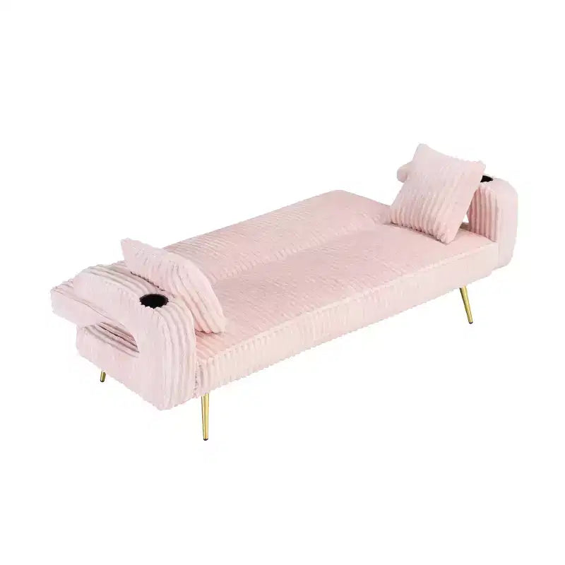 Zeus & Ruta Minimalist Corduroy Sofa with Throw Pillows
