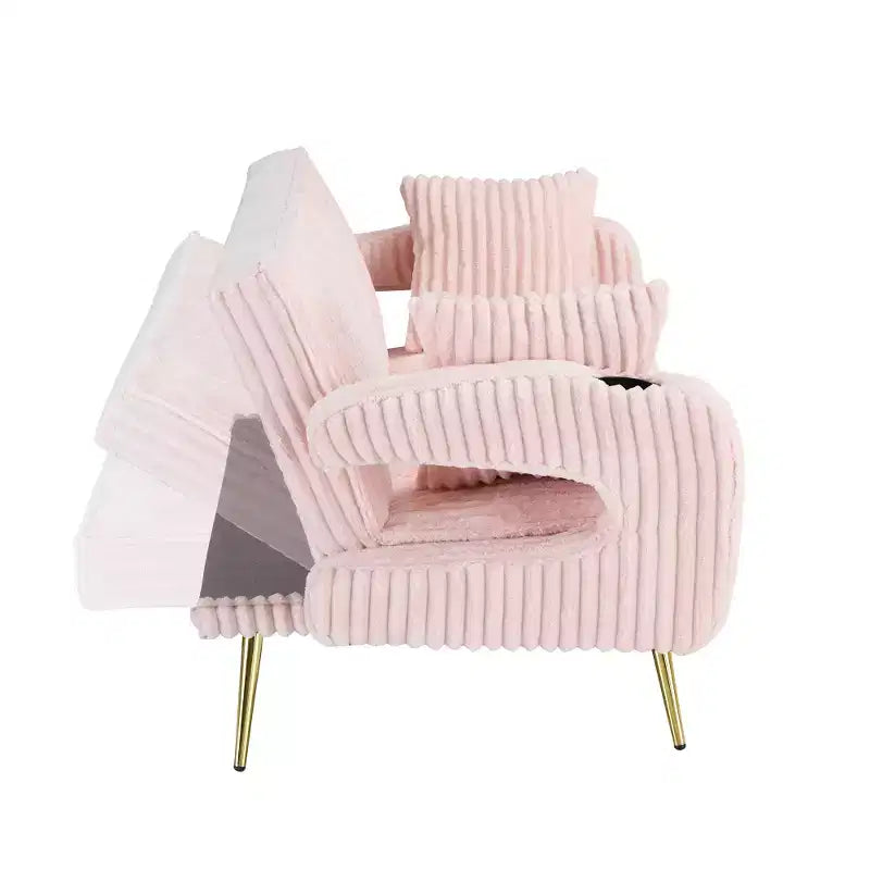 Zeus & Ruta Minimalist Corduroy Sofa with Throw Pillows